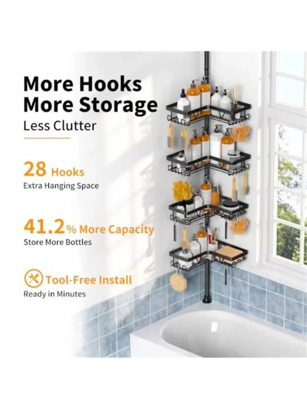 Corner Shower Caddy Tension Pole, Large Capacity Bathroom Organizer